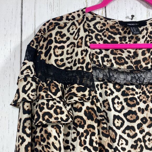Forever 21 Leopard Print Ruffle High Low Maxi Wrap Dress Plus Sz Wild Glam Boho - Picture 2 of 14